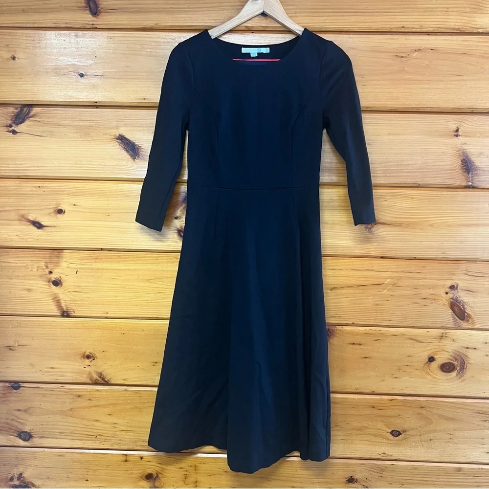 Boden Classic Black 3/4 Sleeve Round Neck Chic Stretchy Lined Side Zip Dress 6L